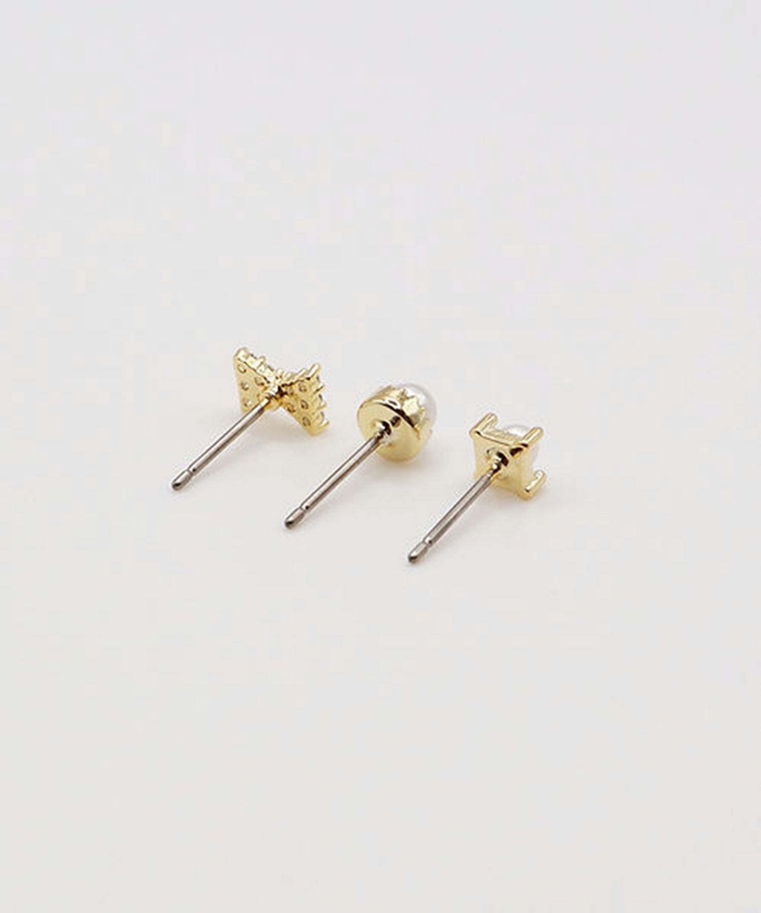 リボンパールプチ3セットチタンポストピアス