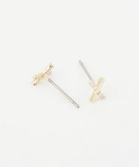 クロスバーハーフキュービックピュアチタンロングポストピアス