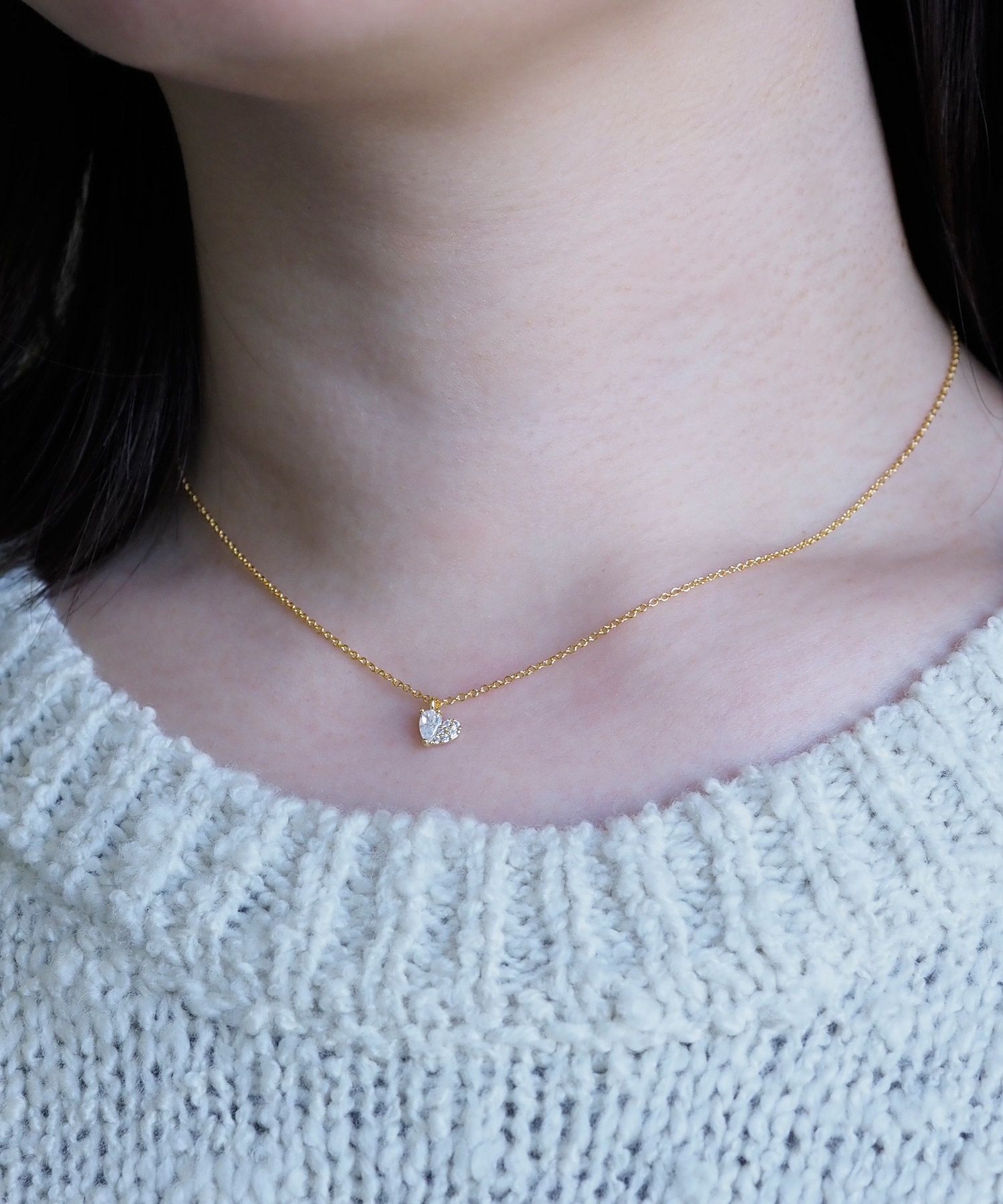 キュービックデザインハートプチペンダント