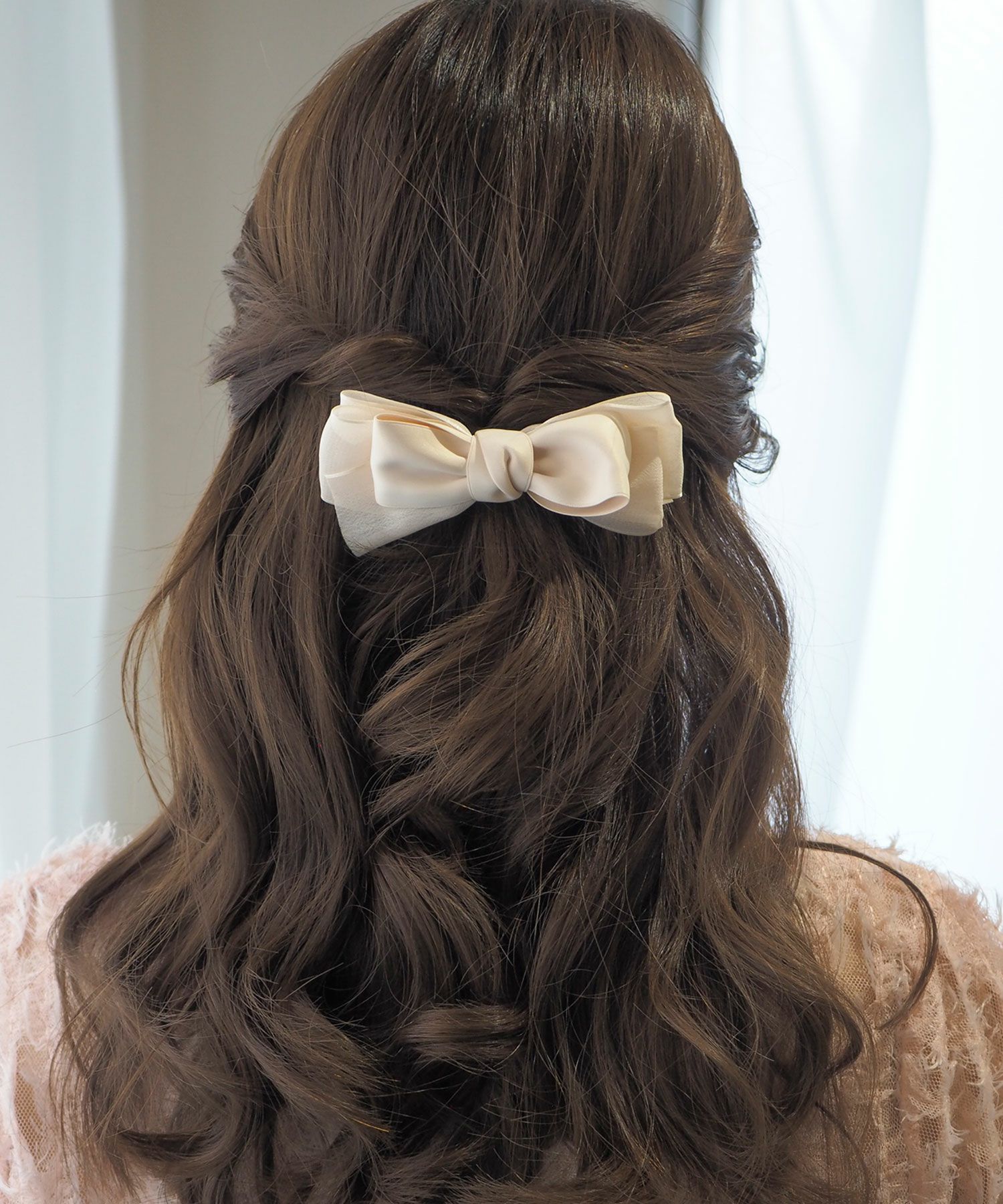 サテンオーガンジーリボンバレッタ