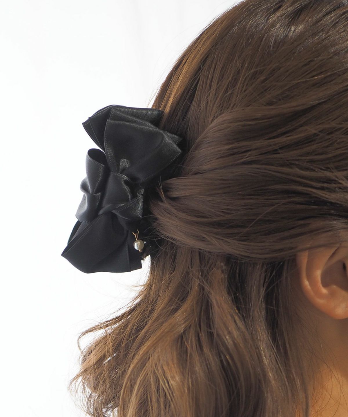 パール付きリボンバンスクリップ