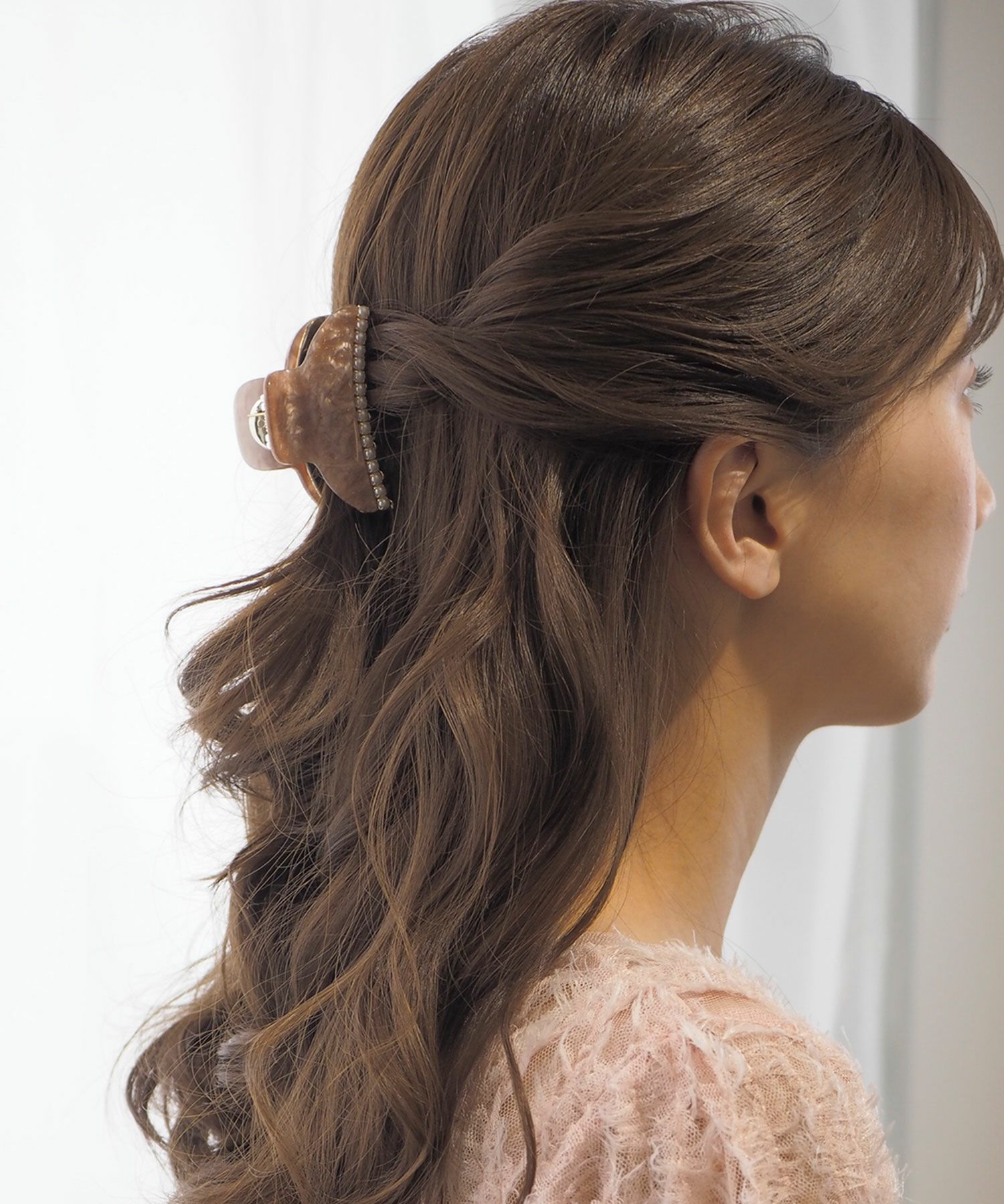 ラメマーブルパールラインバンスクリップ