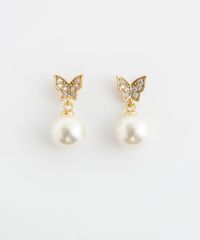 バタフライキュービックパールチタンポストピアス