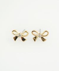 リボンポイントストーンチタンポストピアス