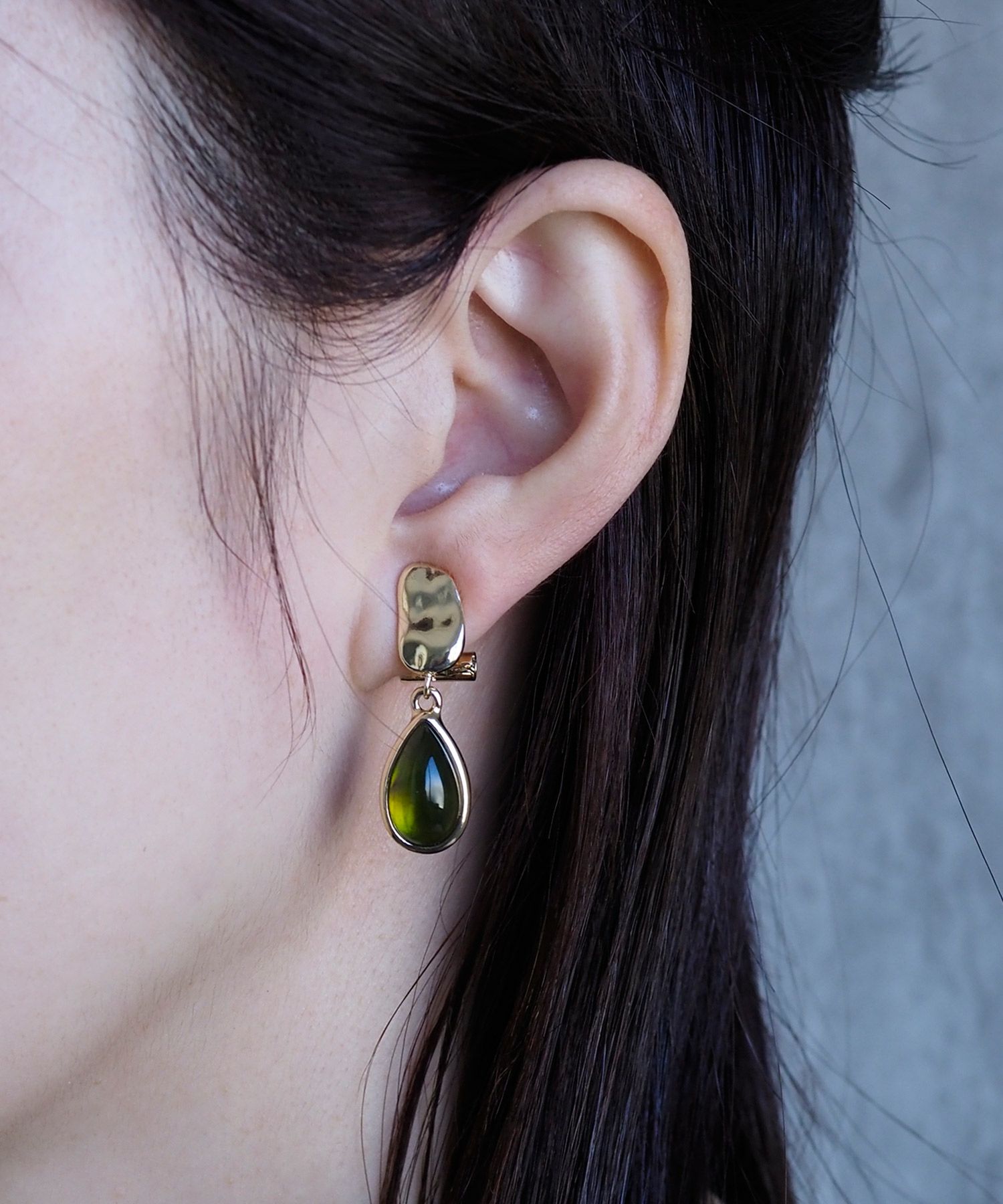 ドロップカラーストーンクリップイヤリング