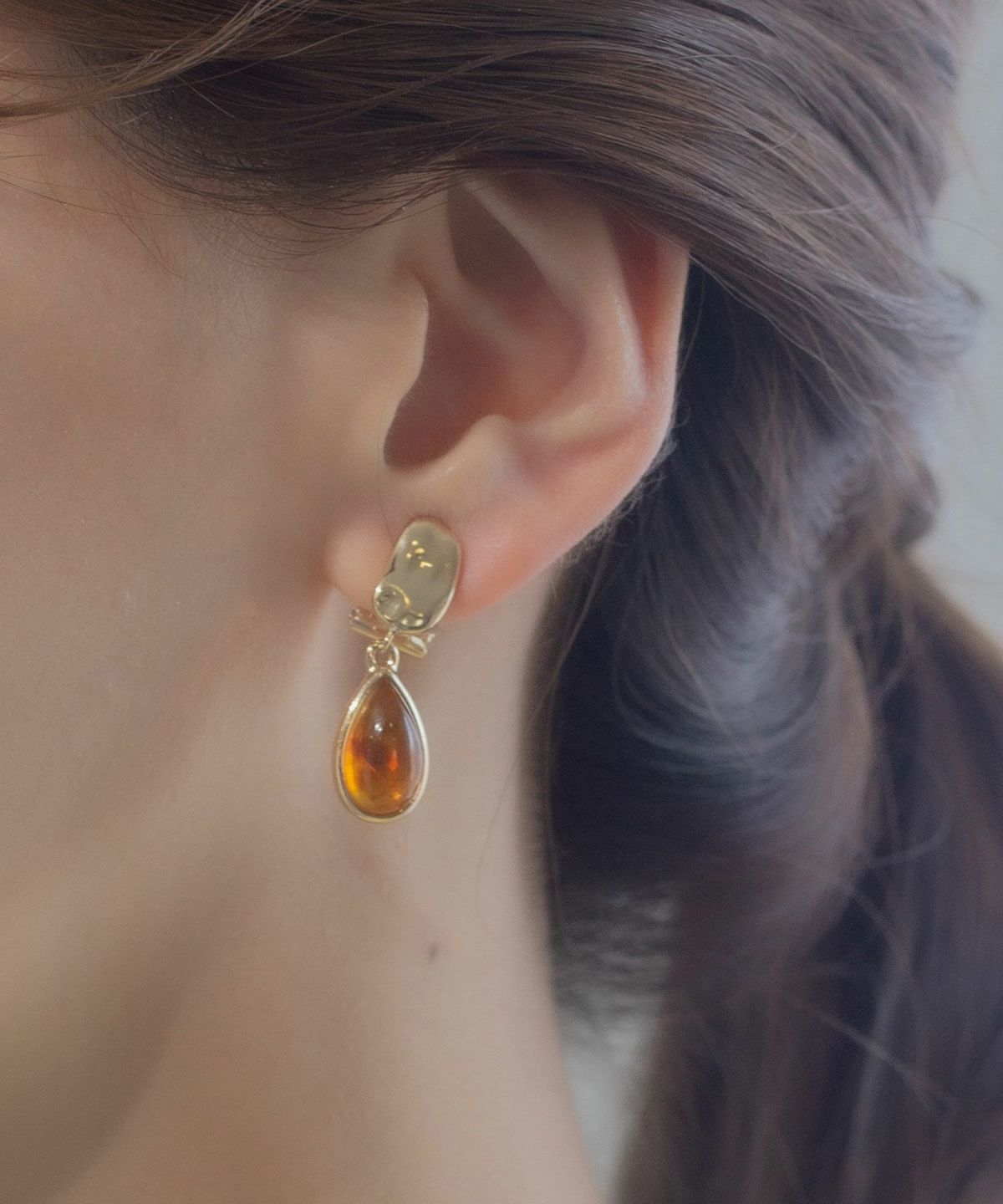 ドロップカラーストーンクリップイヤリング