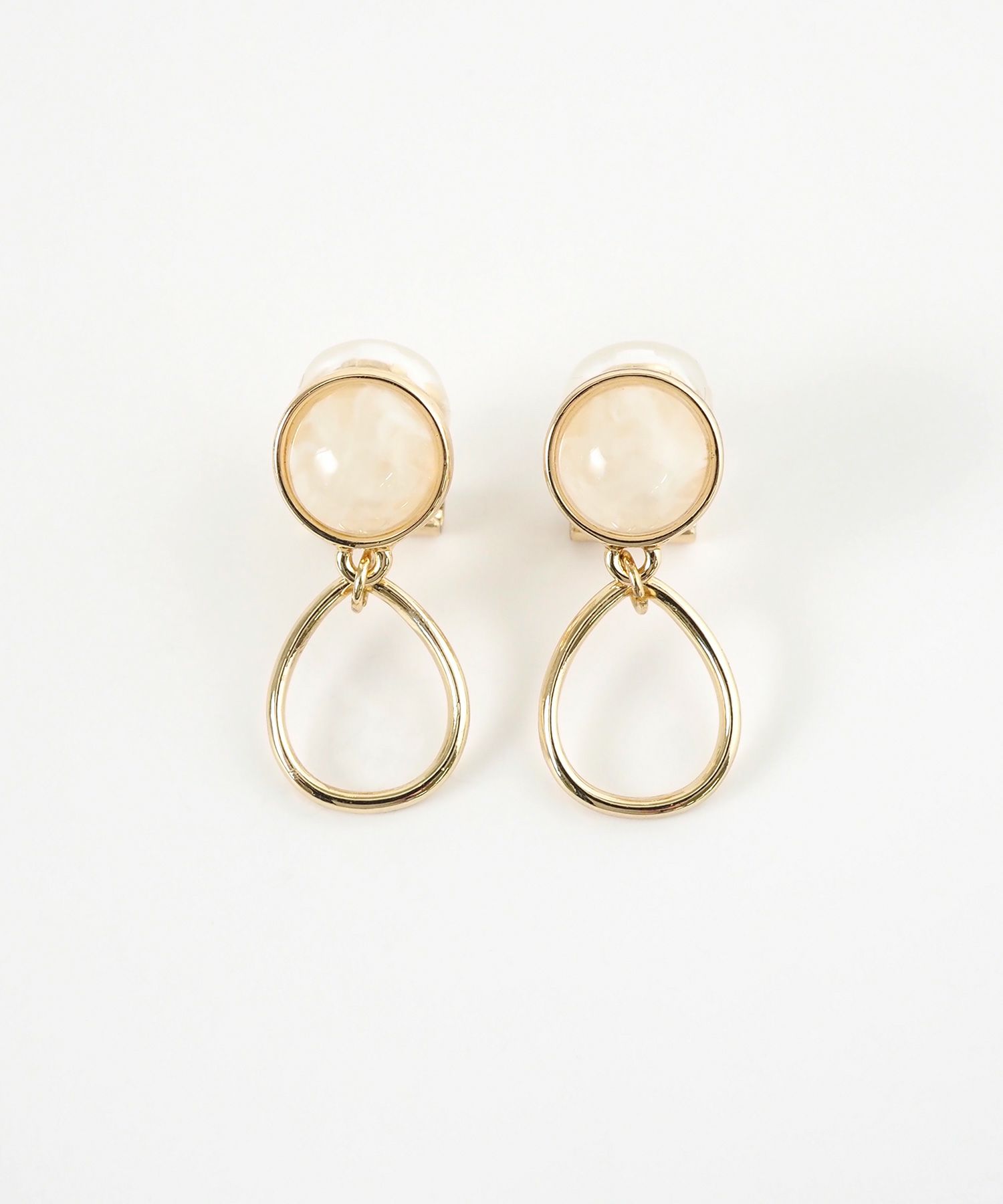 ラウンドカラーストーンクリップイヤリング