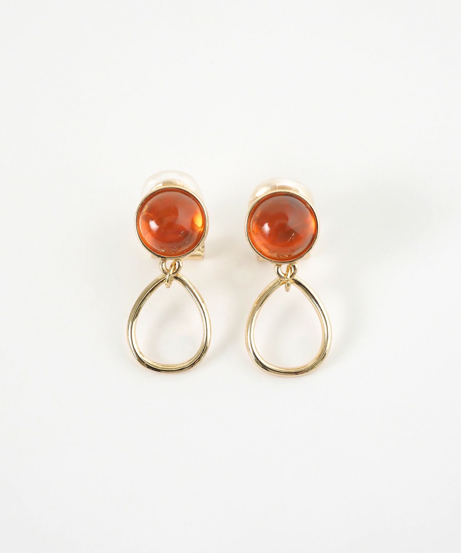 ラウンドカラーストーンクリップイヤリング