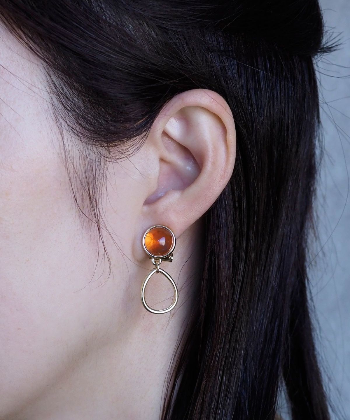 ラウンドカラーストーンクリップイヤリング