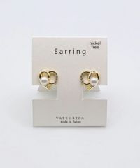 パールハートラウンドメタルイヤリング