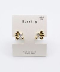 リボンビジューラウンドメタルイヤリング