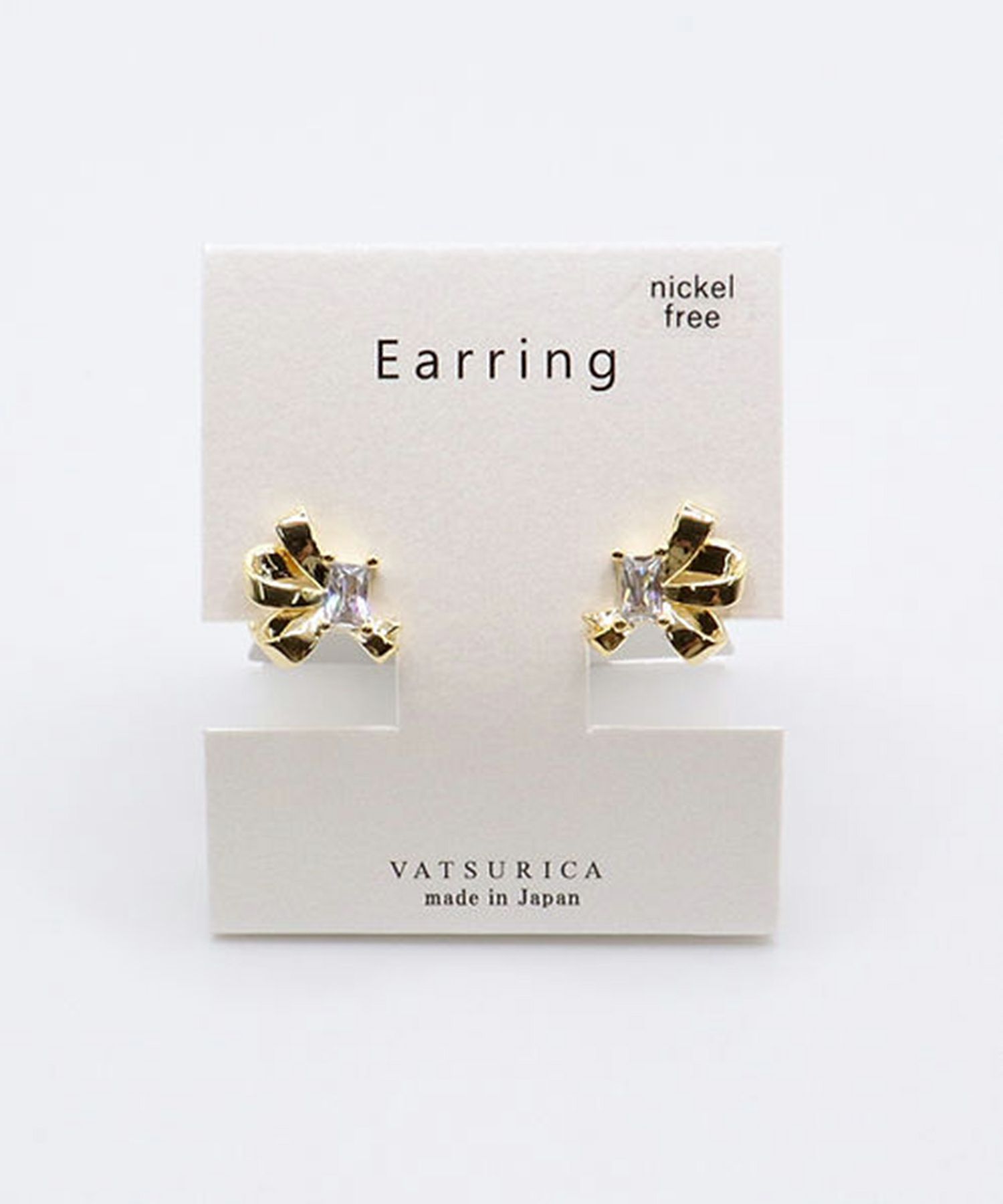 リボンビジューラウンドメタルイヤリング