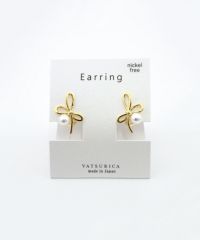 リボンパールラウンドメタルイヤリング