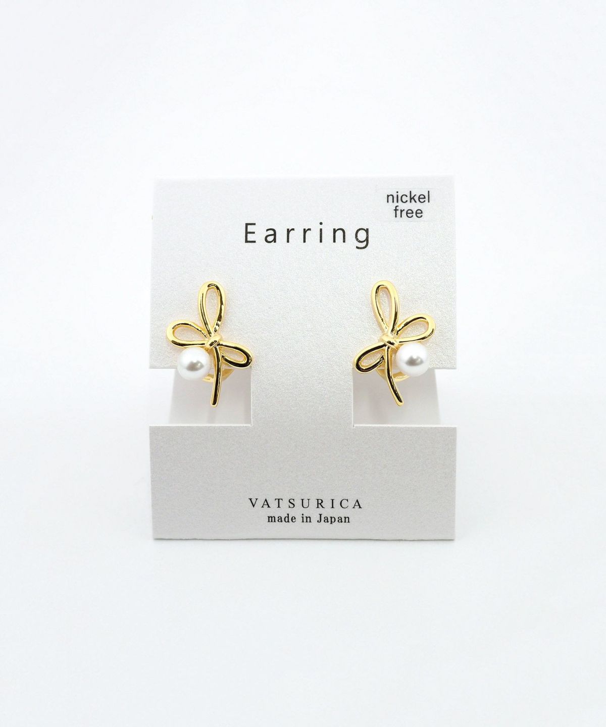 リボンパールラウンドメタルイヤリング