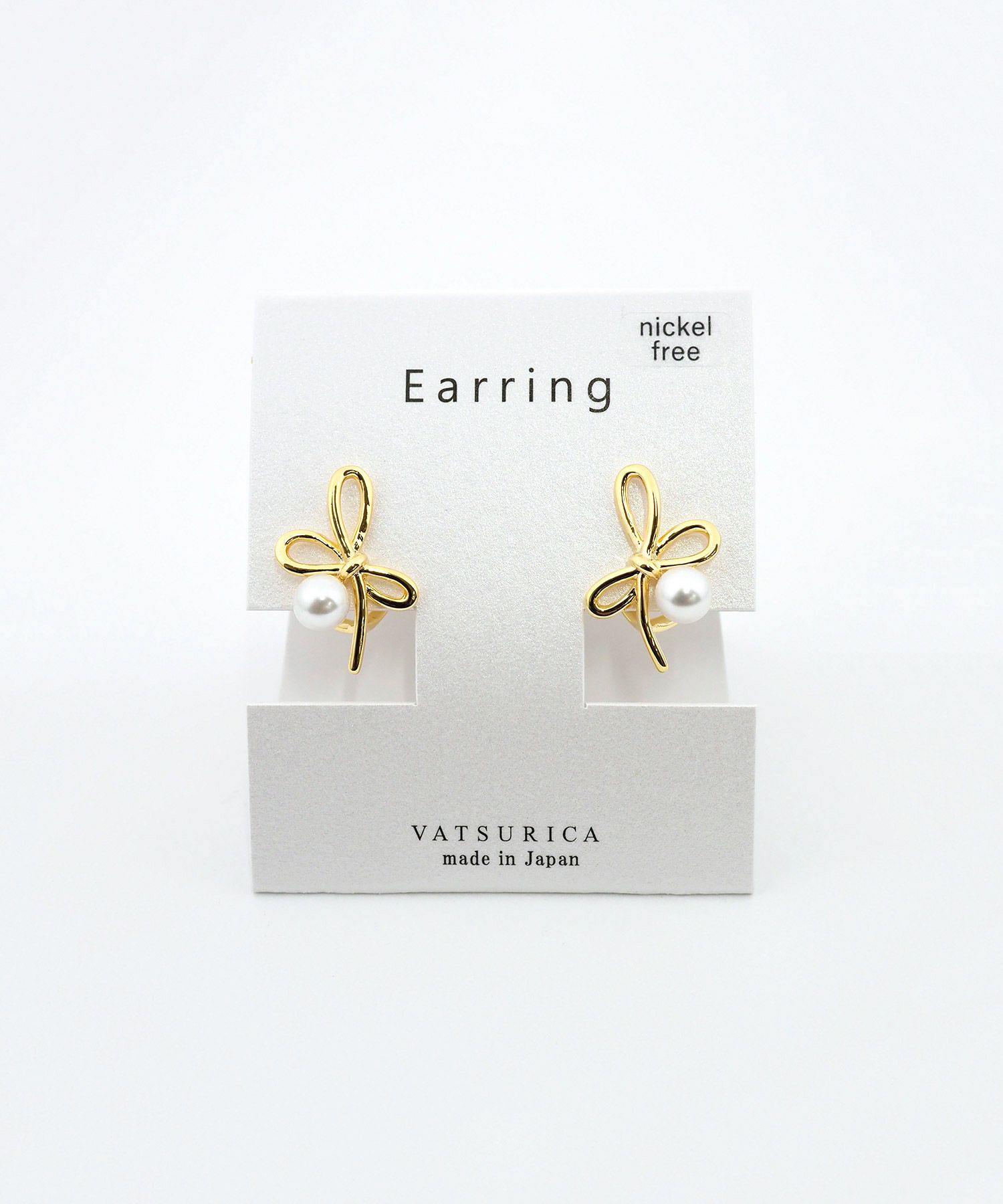 リボンパールラウンドメタルイヤリング