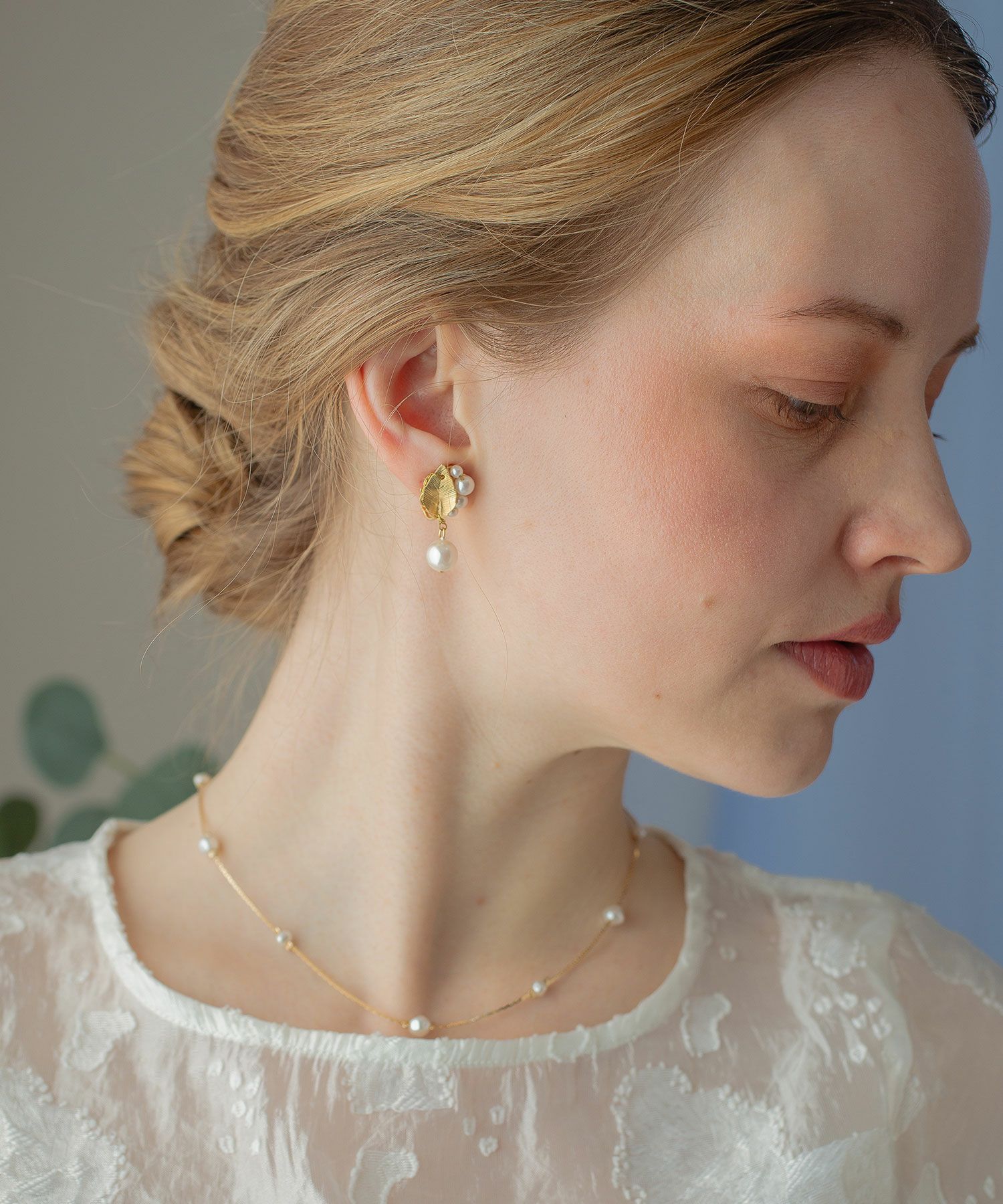 リーフパールラインイヤリング