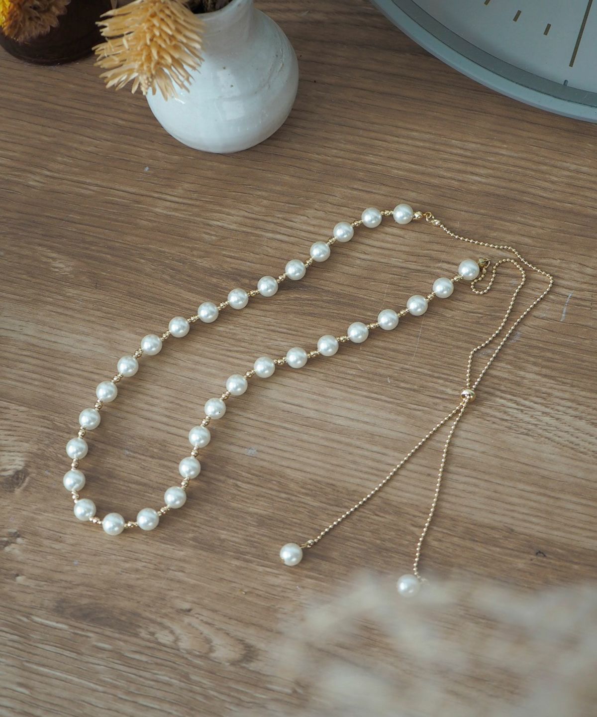 パールメタルボールロングネックレス
