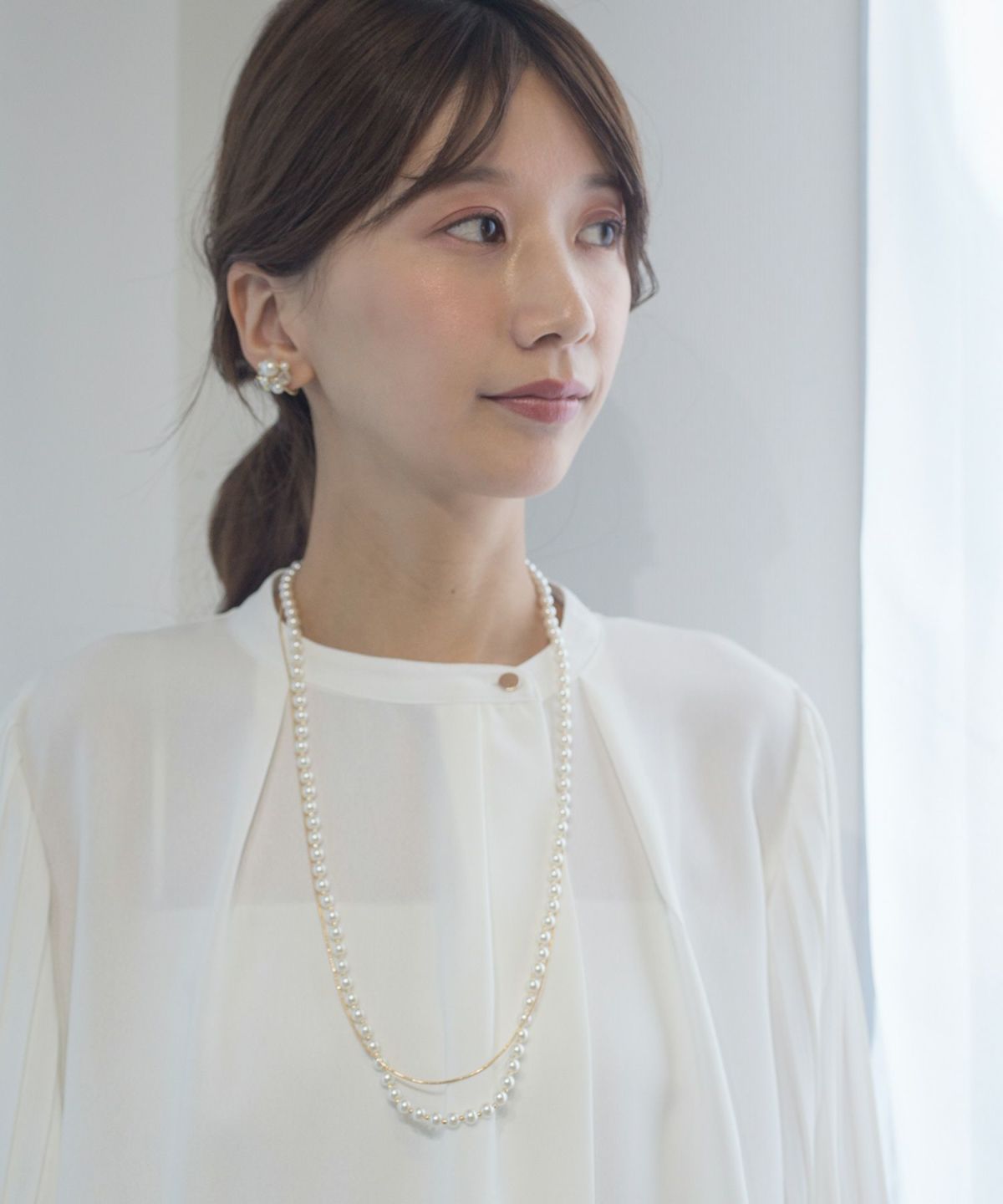 2wayパールチェーン2連ロングネックレス