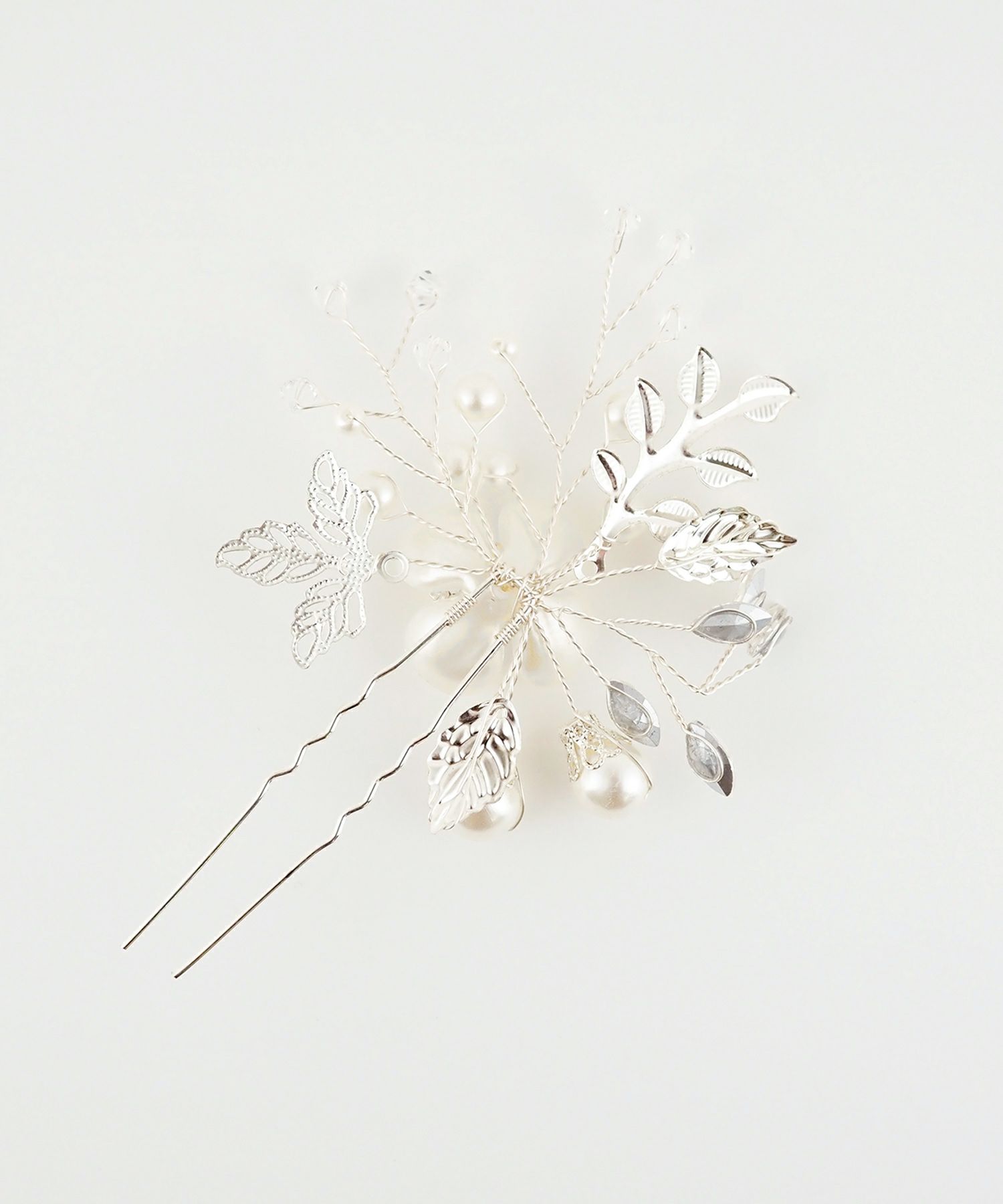 メタルリーフパールフラワーUピン