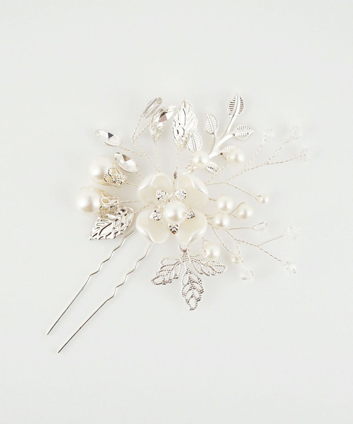 メタルリーフパールフラワーUピン