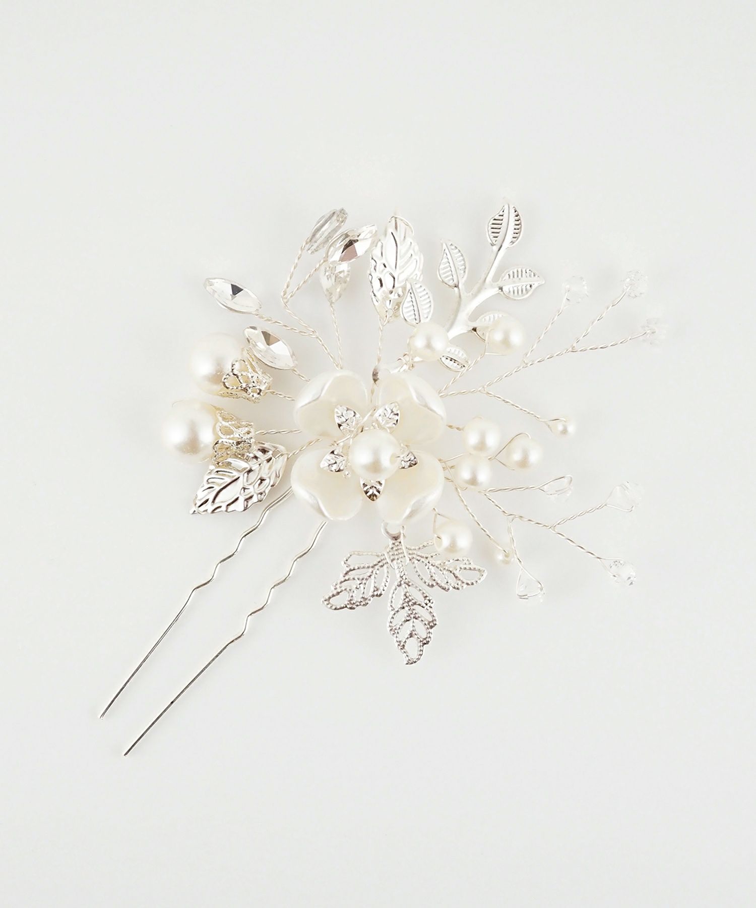 メタルリーフパールフラワーUピン