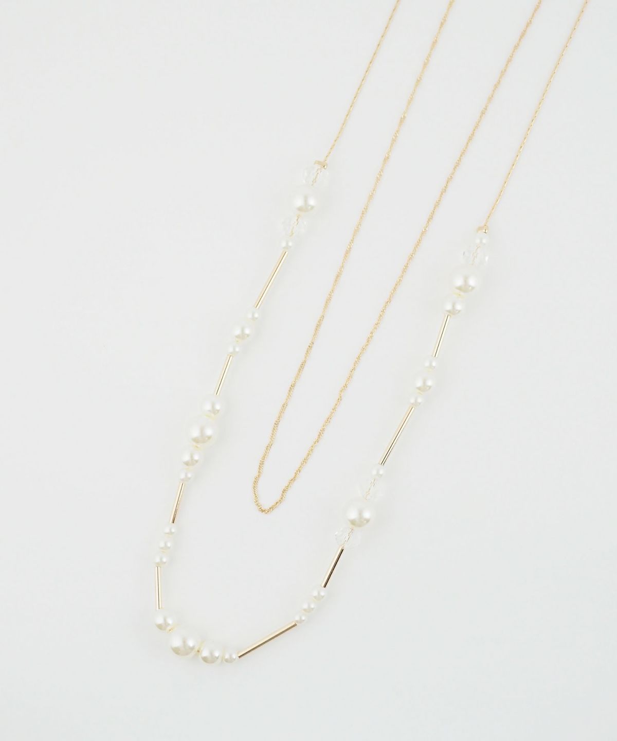 ランダムパールチェーン2連ロングネックレス