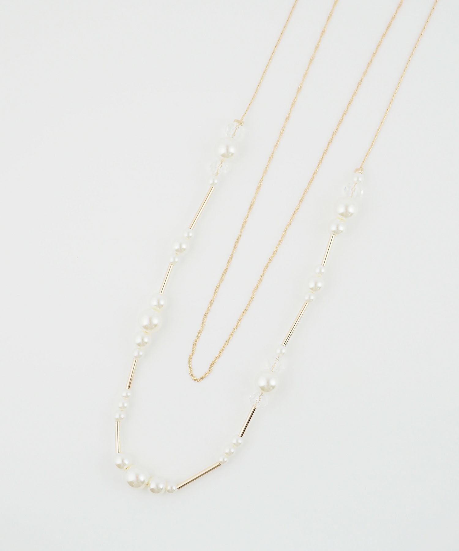 ランダムパールチェーン2連ロングネックレス