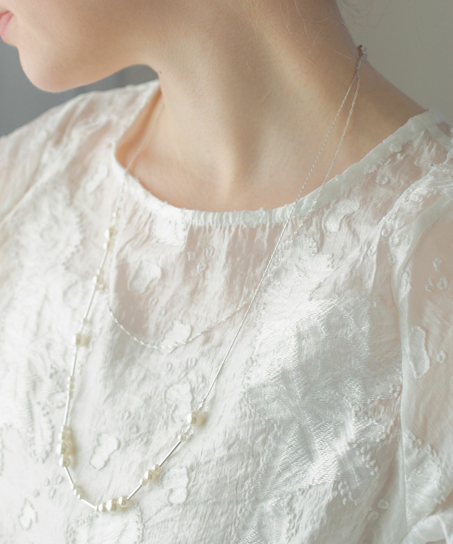 ランダムパールチェーン2連ロングネックレス