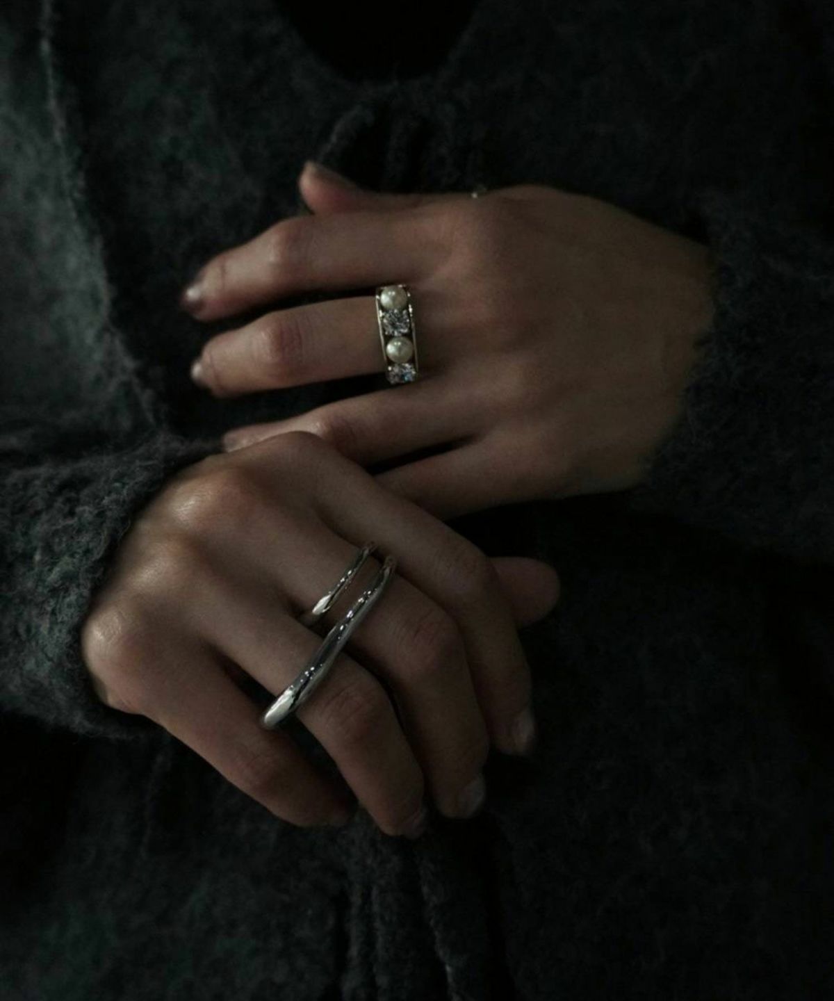 キュービックジルコニア×シェルパールリング