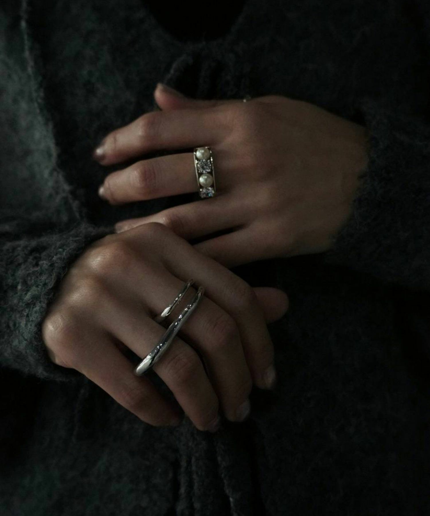 キュービックジルコニア×シェルパールリング