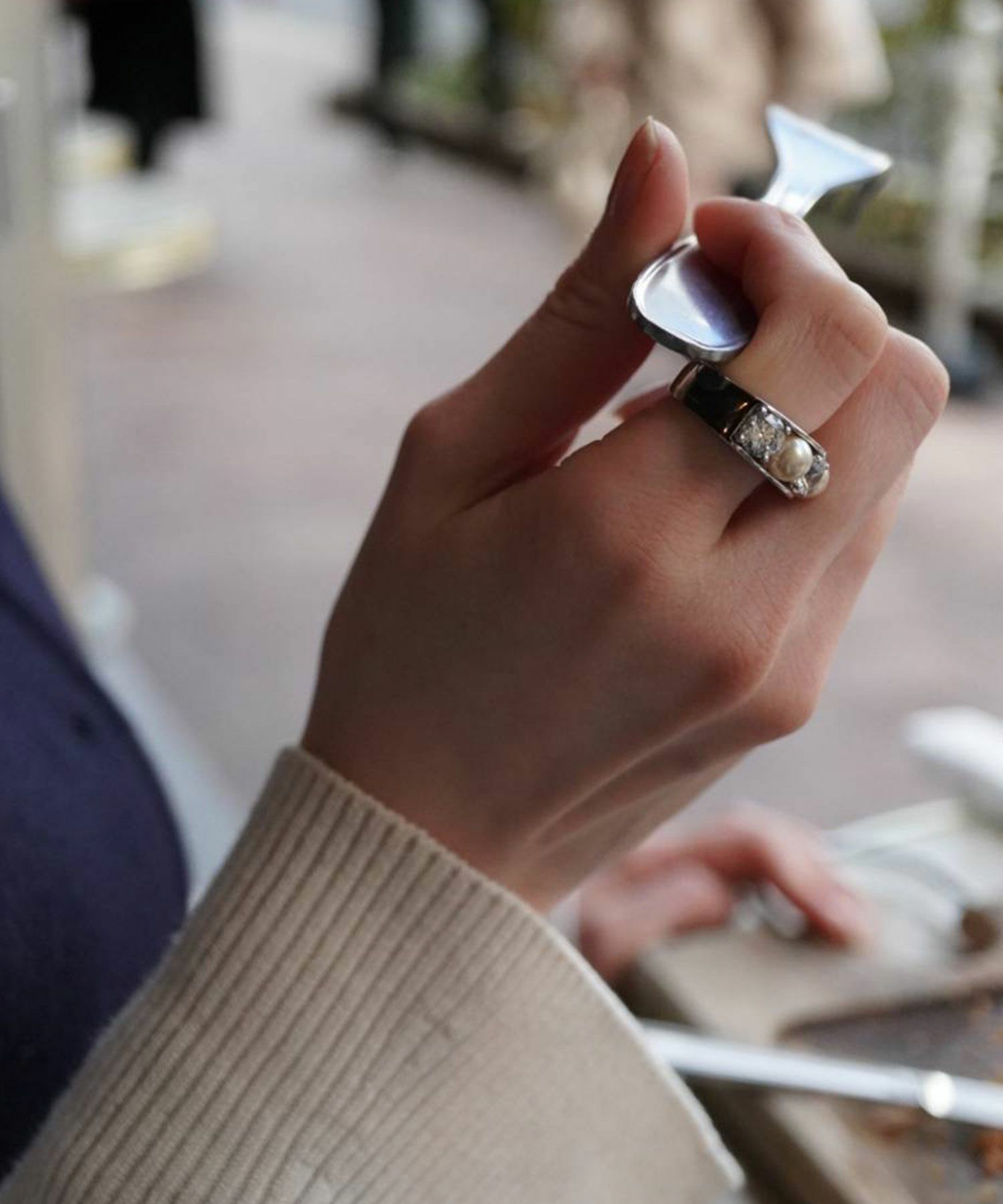 キュービックジルコニア×シェルパールリング