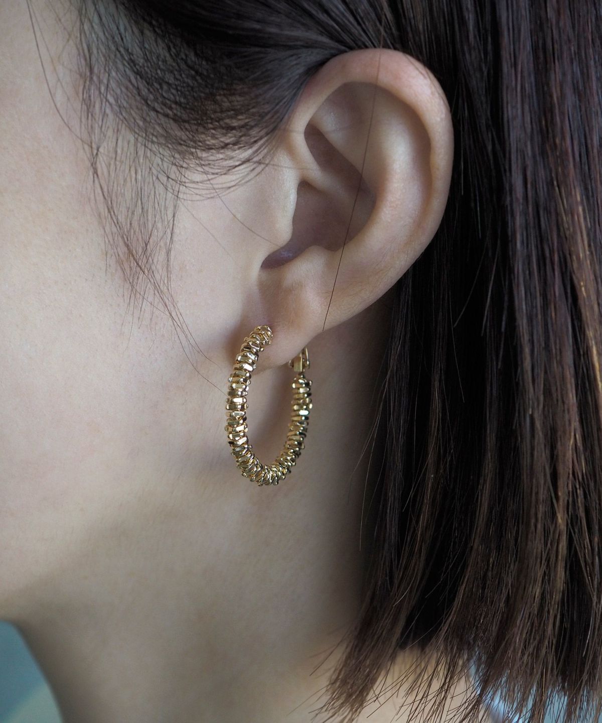 シャインメタルビーズフープピアス