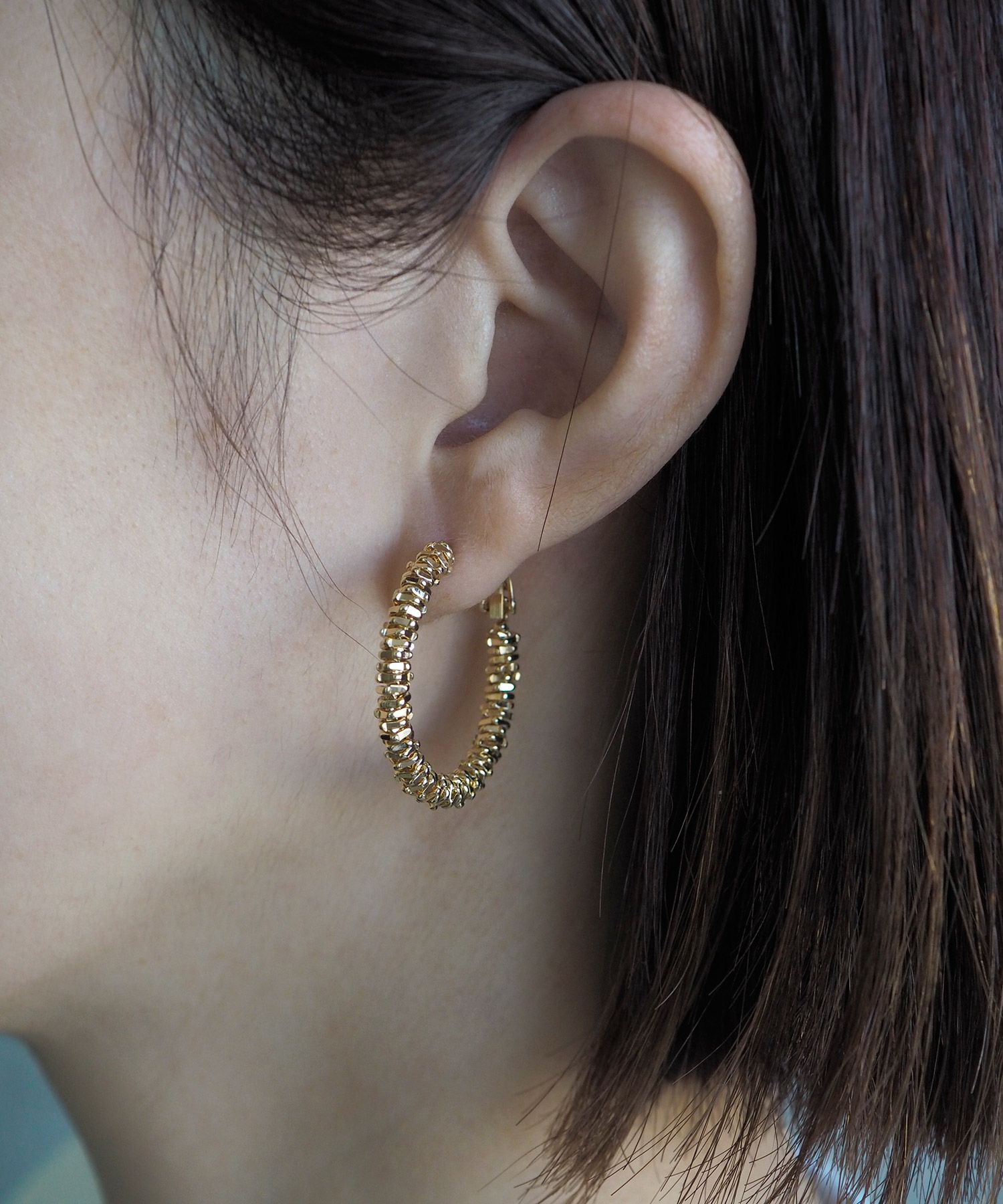 シャインメタルビーズフープピアス