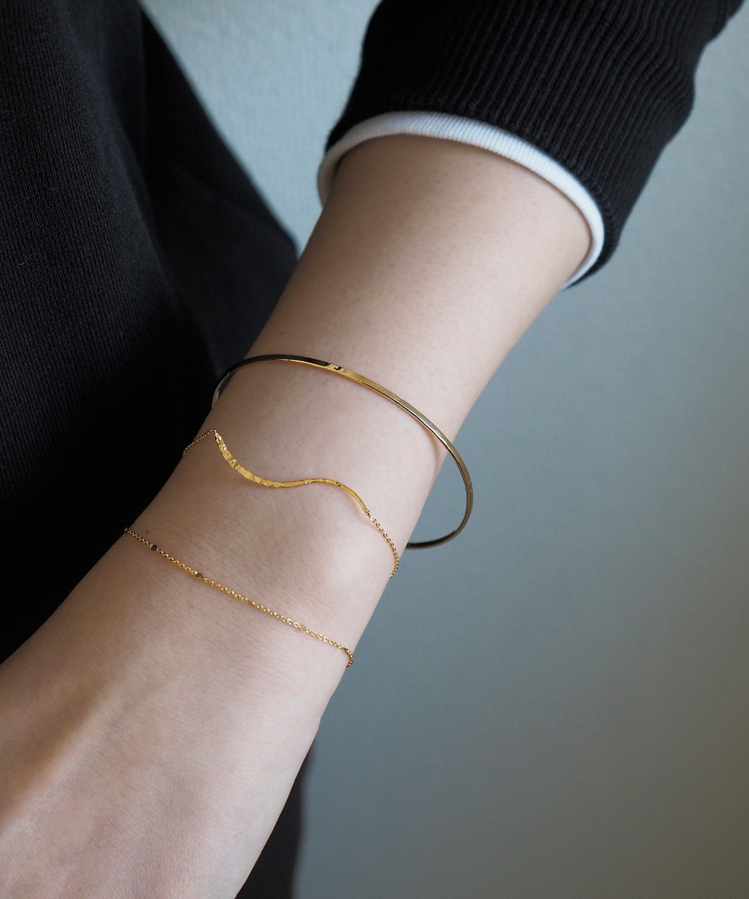 バングル&ウェーブトップチェーンセットブレスレット