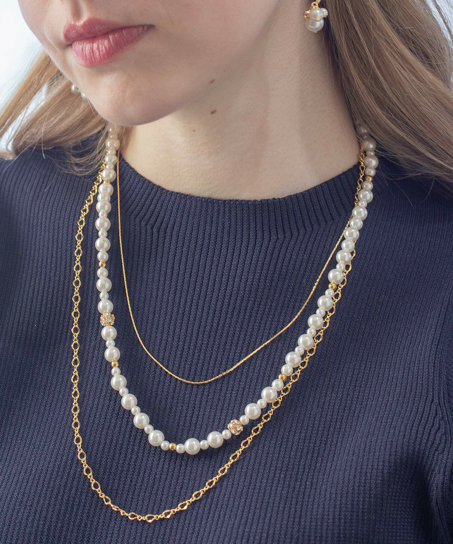 3連ミドルチェーンパールネックレス【MUK voyalibre】