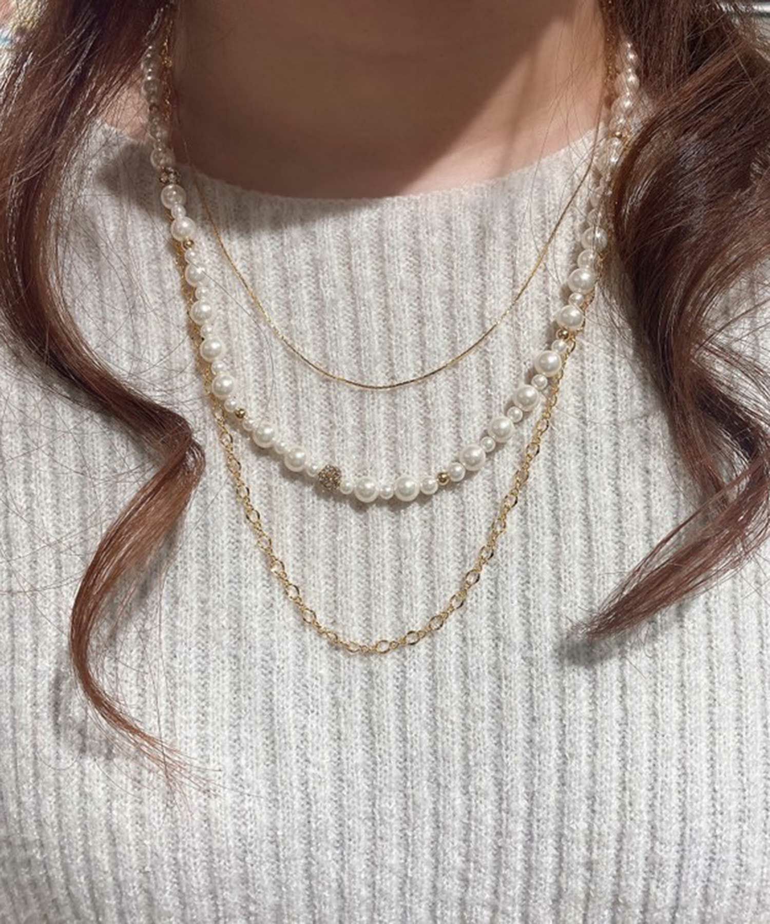 3連ミドルチェーンパールネックレス【MUK voyalibre】