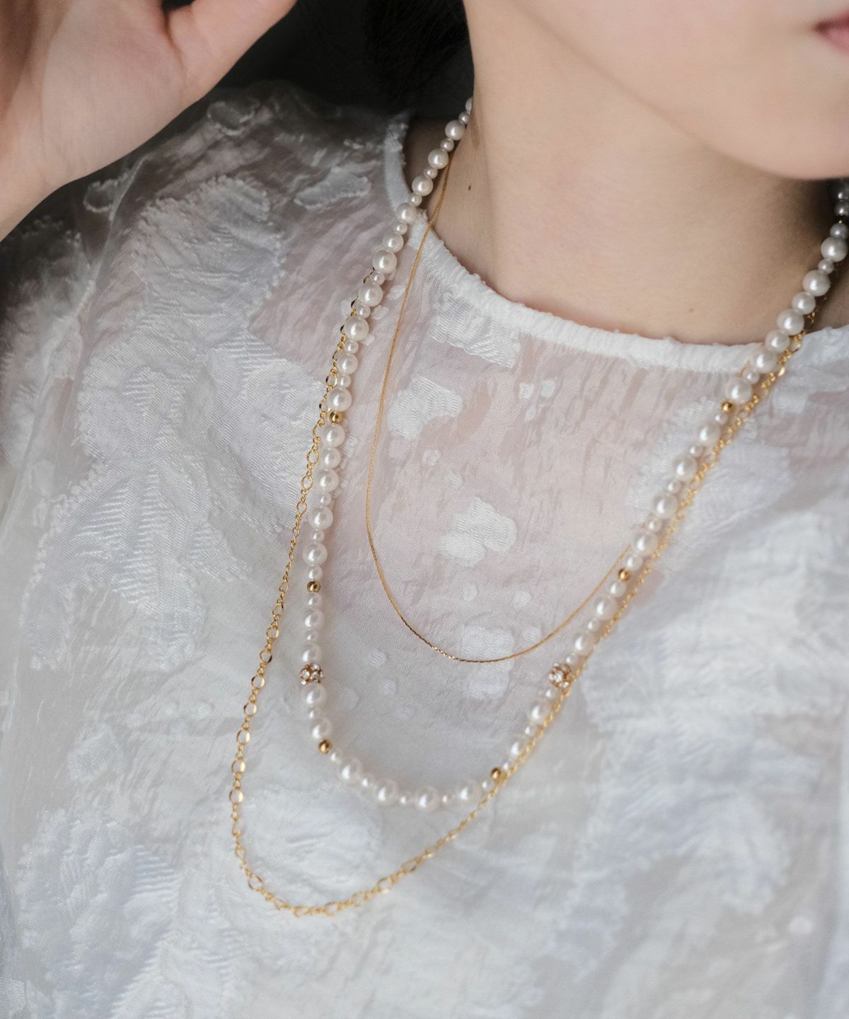 3連ミドルチェーンパールネックレス【MUK voyalibre】