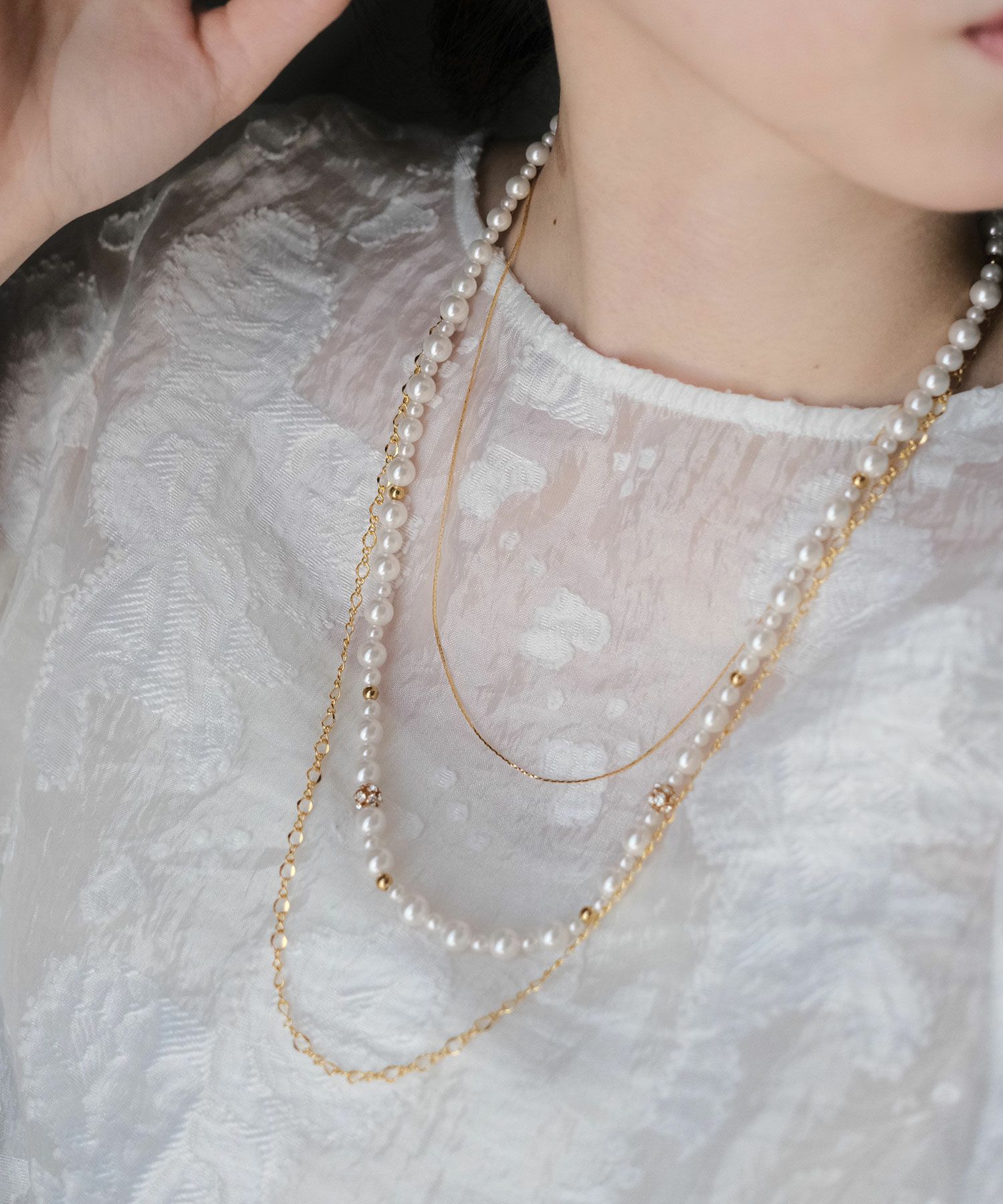 3連ミドルチェーンパールネックレス【MUK voyalibre】