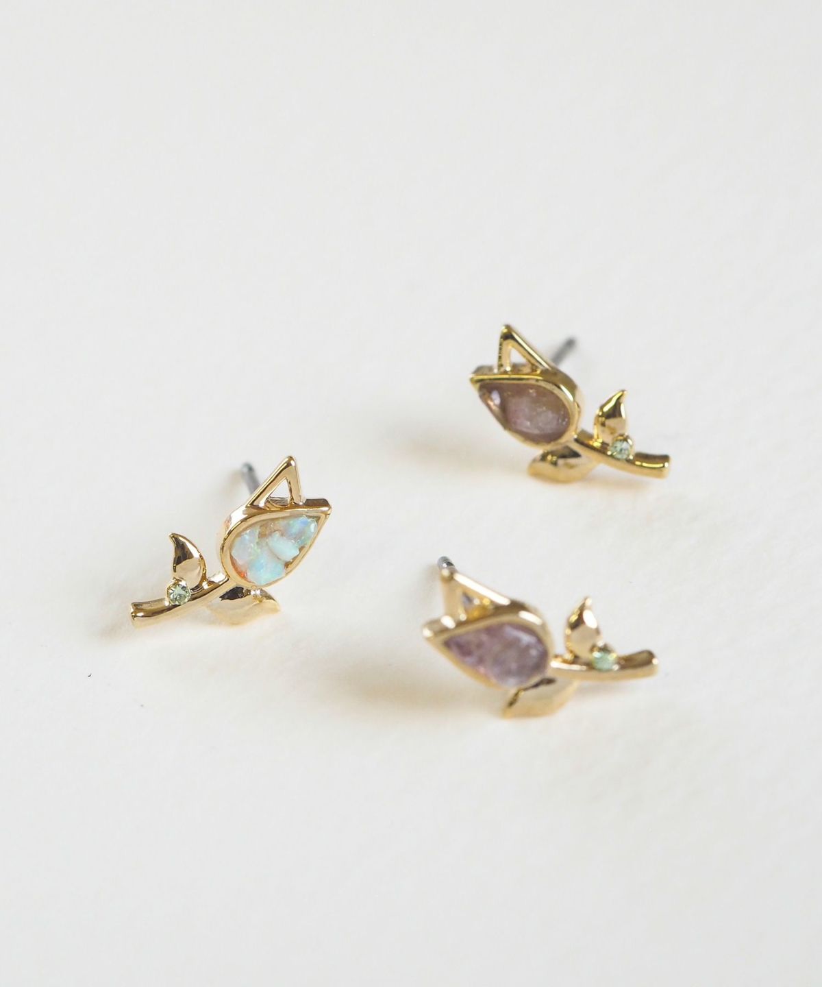 ナチュラルストーンチューリップチタンポストピアス【MUK Dreamy stone】