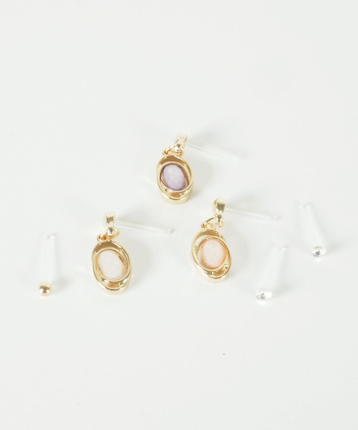 オーバルストーン抗菌樹脂ポストセットピアス