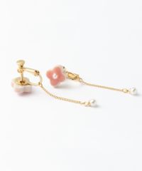 美濃焼陶器小花パール×チェーンイヤリング【MIKELO】