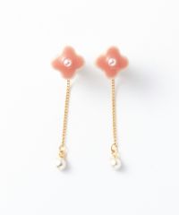 美濃焼陶器小花パール×チェーンチタンポストピアス【MIKELO】