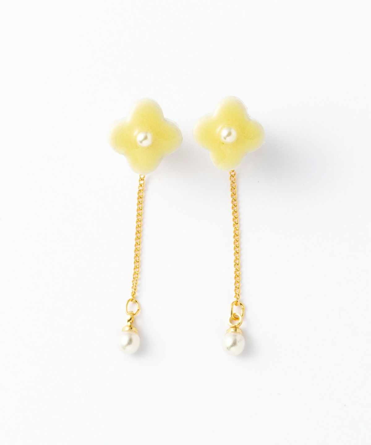 美濃焼陶器小花パール×チェーンチタンポストピアス【MIKELO】