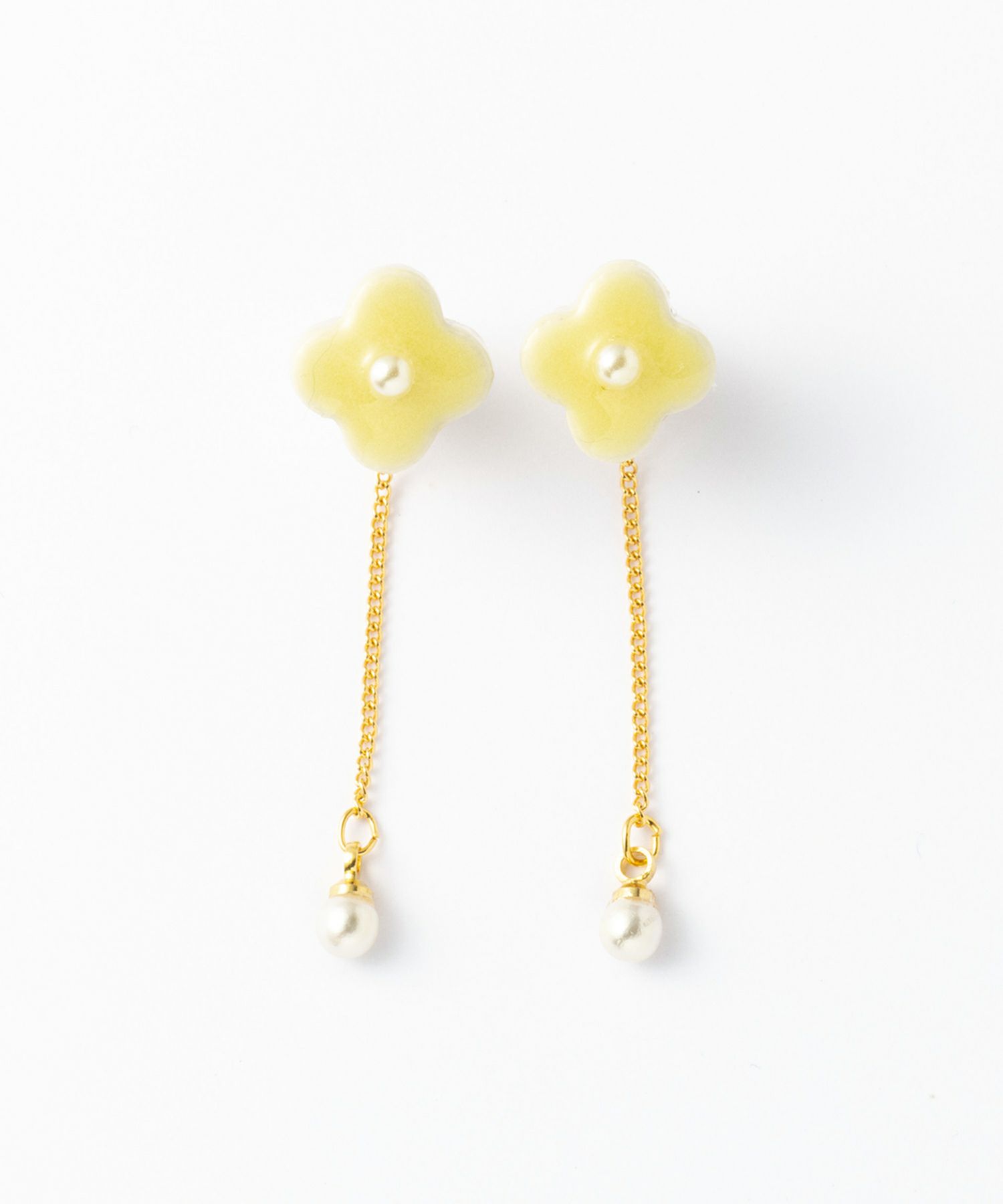 美濃焼陶器小花パール×チェーンチタンポストピアス【MIKELO】
