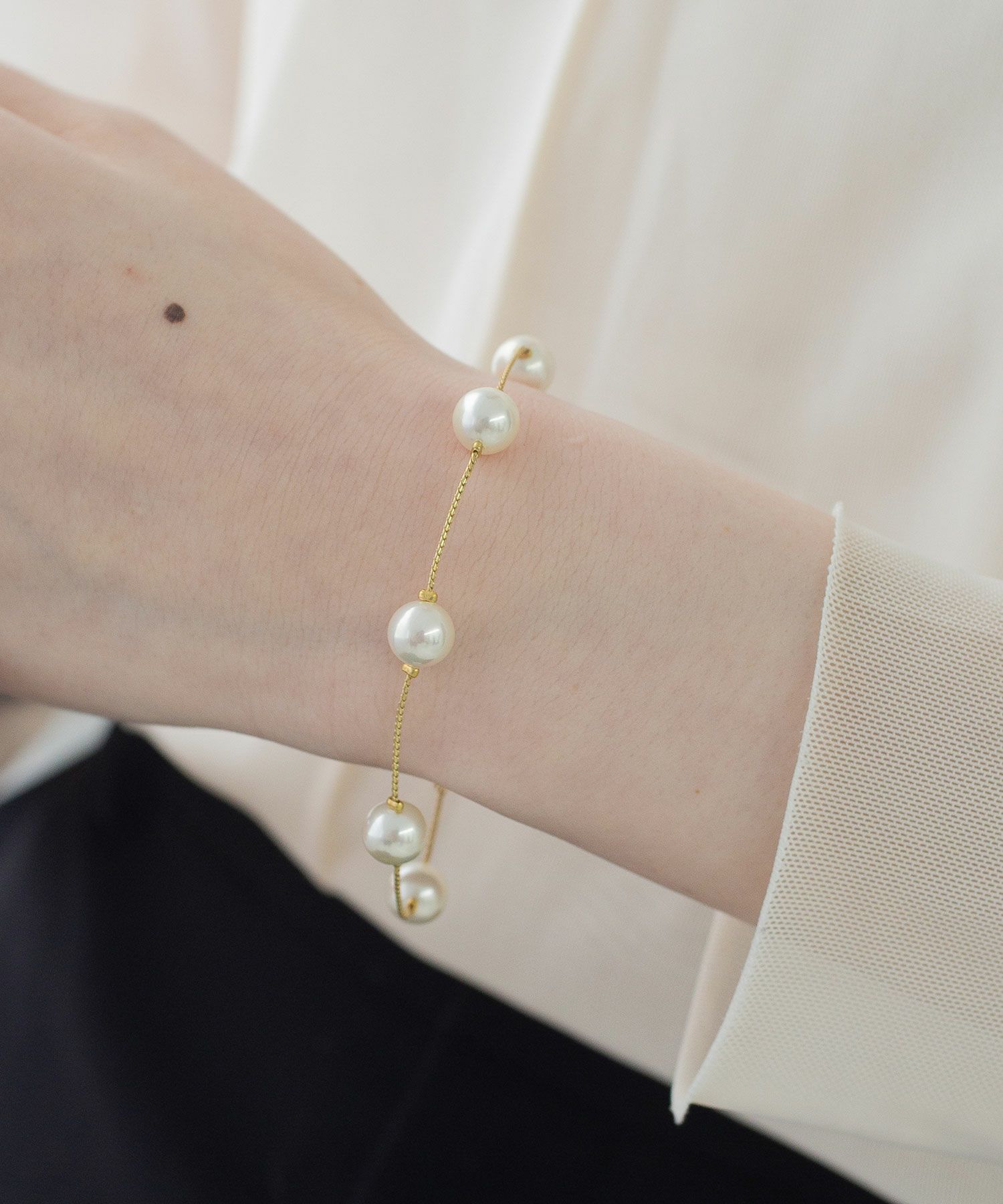 磨き貝パールステーションブレスレット【JUNO PREMIUM】