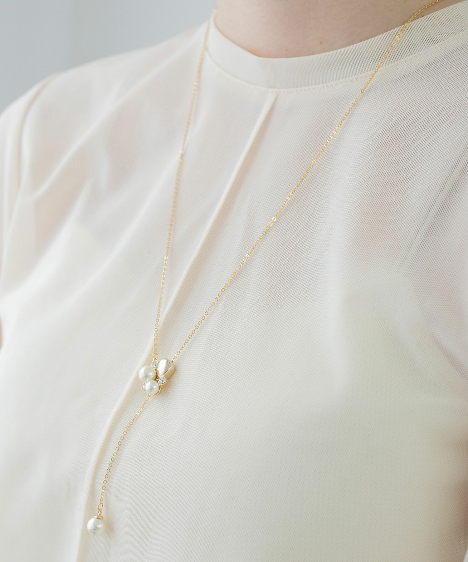 磨き貝パールY字ロングネックレス【JUNO PREMIUM】