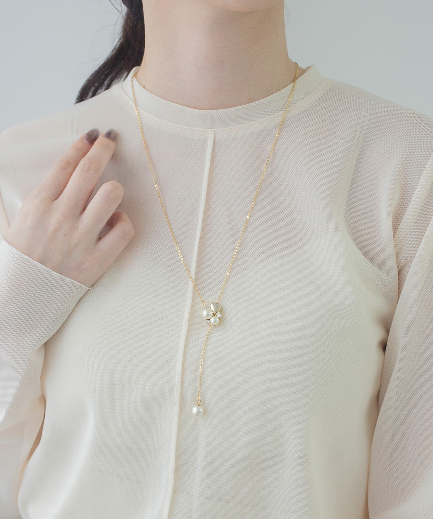 磨き貝パールY字ロングネックレス【JUNO PREMIUM】