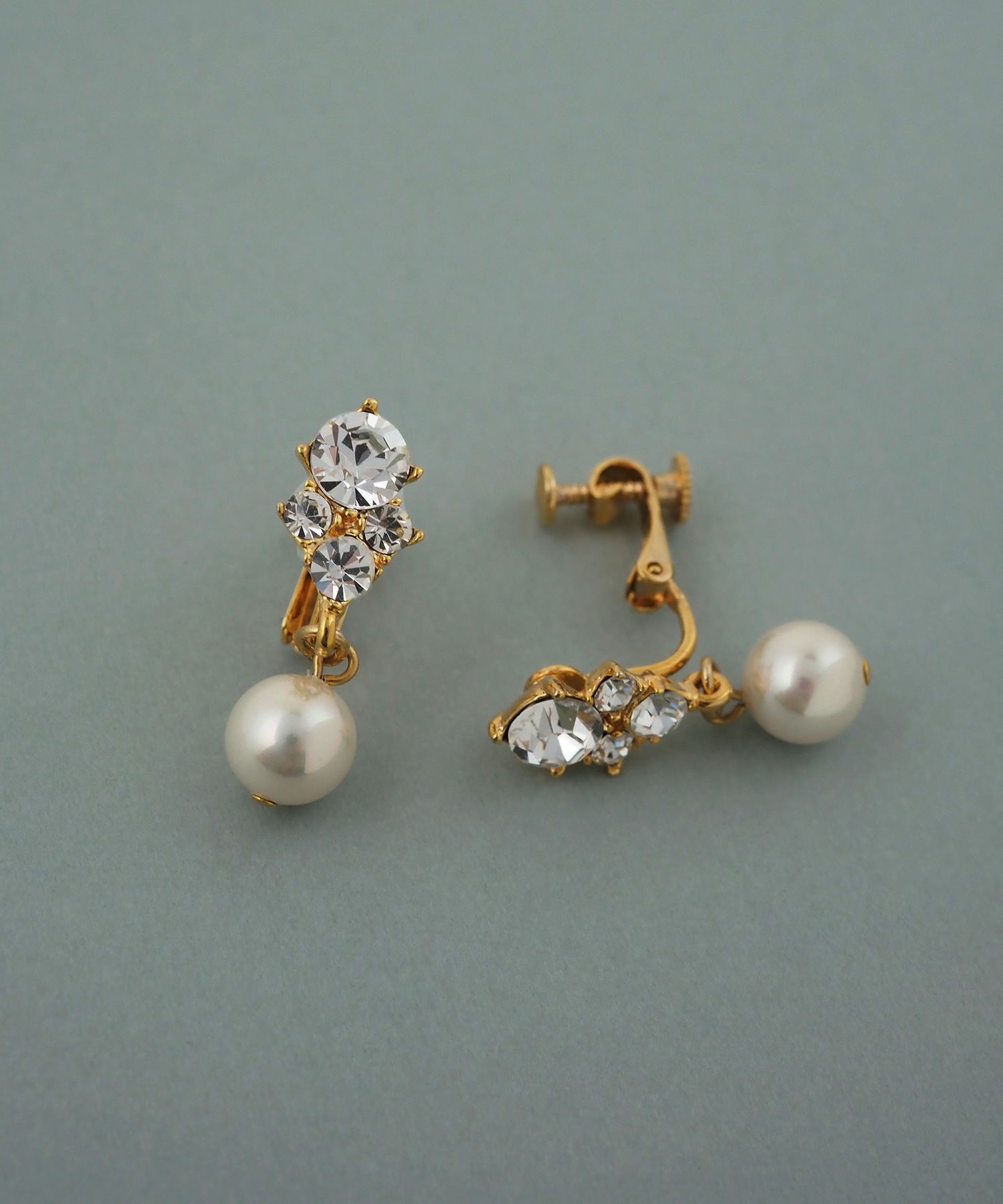 磨き貝パールビジューイヤリング【JUNO PREMIUM】