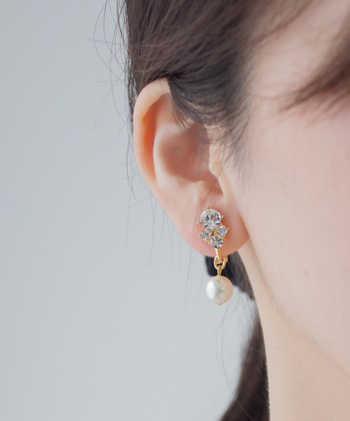 磨き貝パールビジューイヤリング【JUNO PREMIUM】