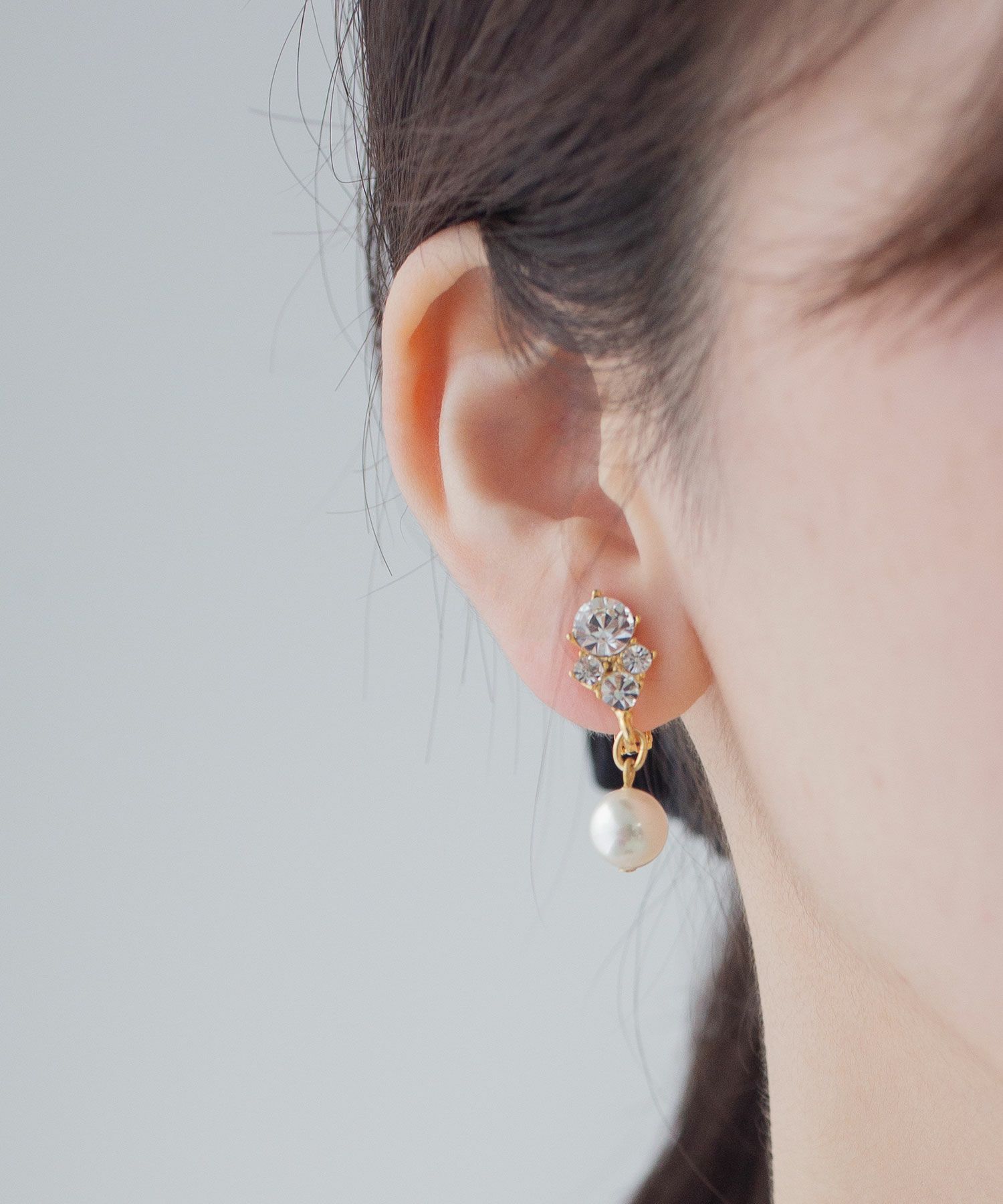 磨き貝パールビジューイヤリング【JUNO PREMIUM】